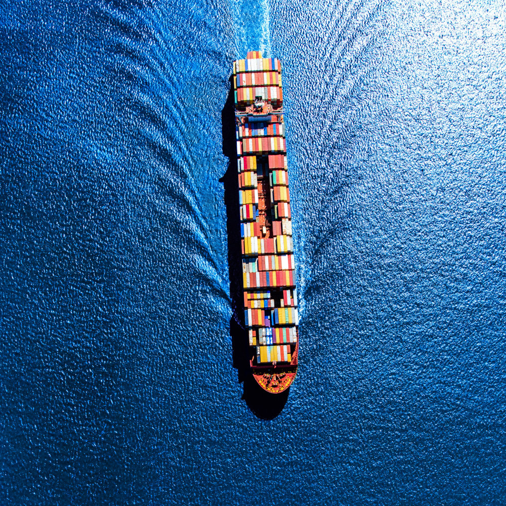 Birds-eye view of cargo ship